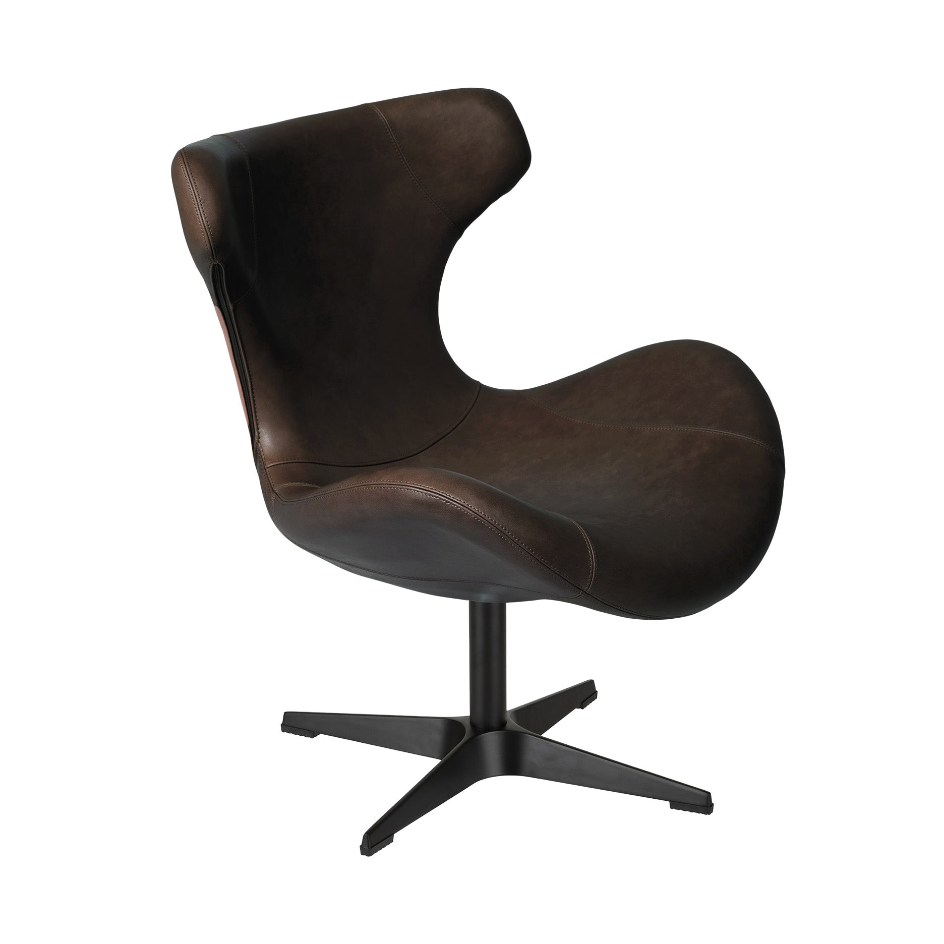 Kato Loungesessel Leder m. schwarzem Drehsockel